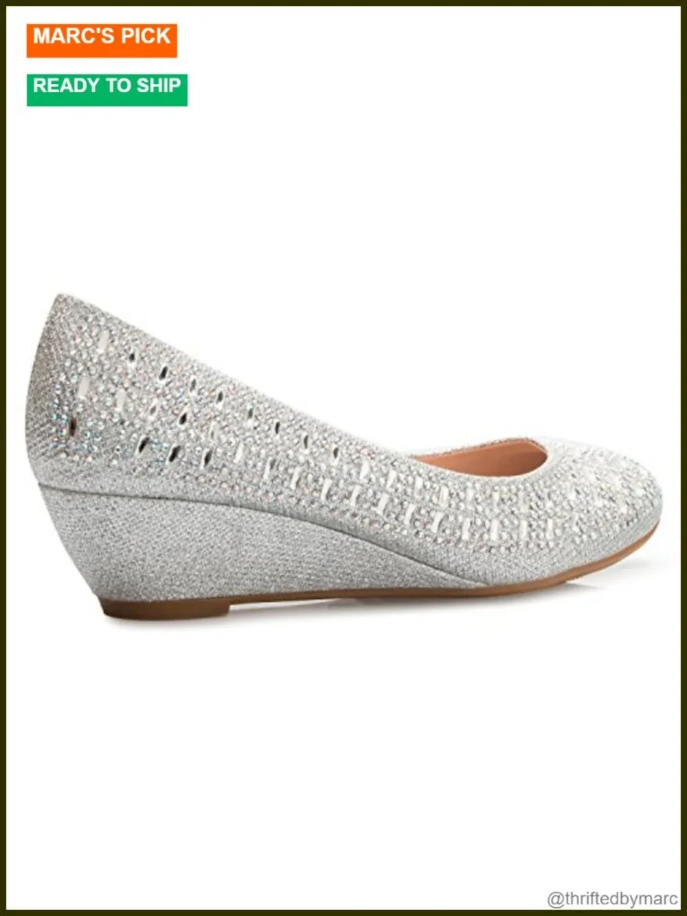 Women's Rhinestone Glitter Low Wedge Heel Closed Toe Comfort